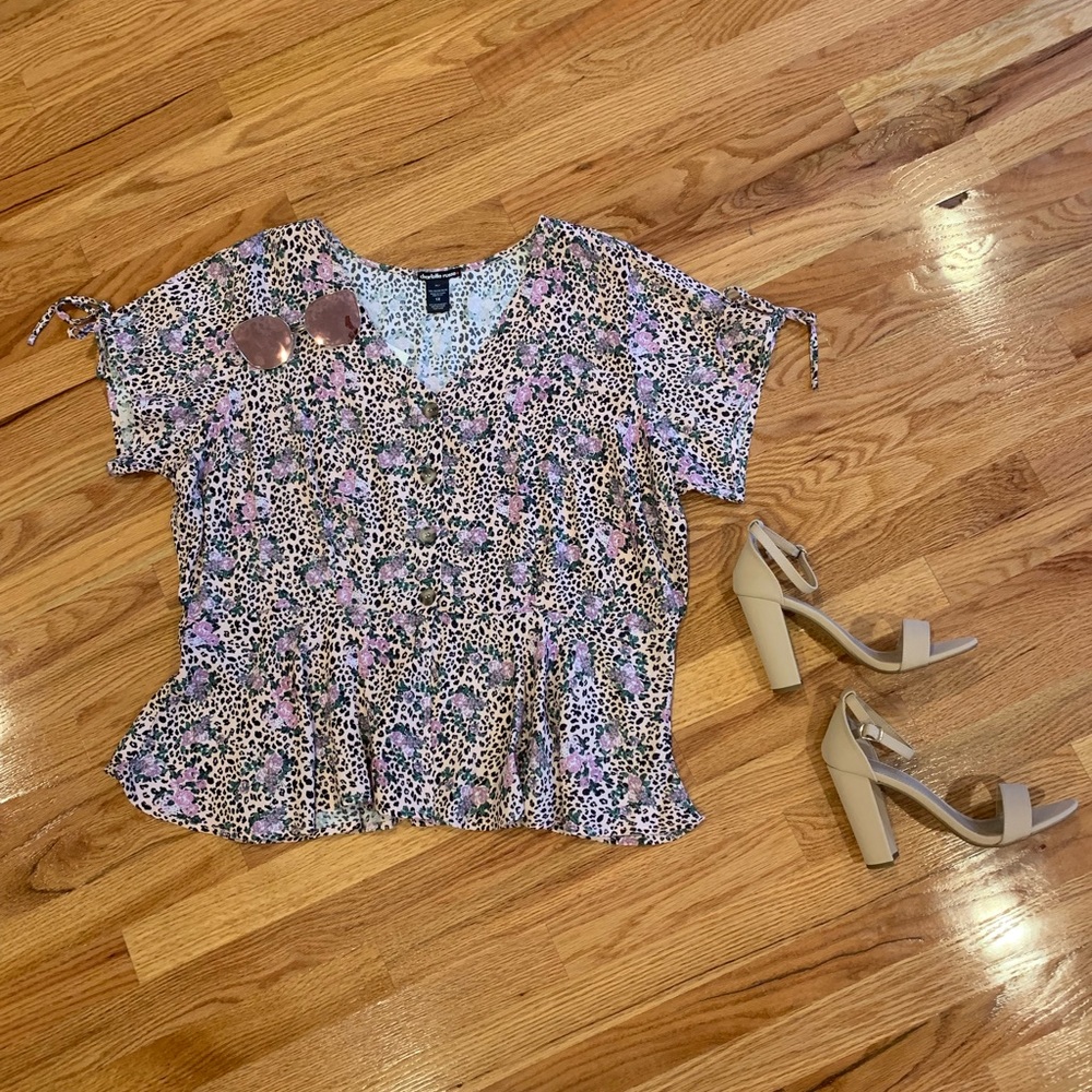 Boho floral & leopard print top